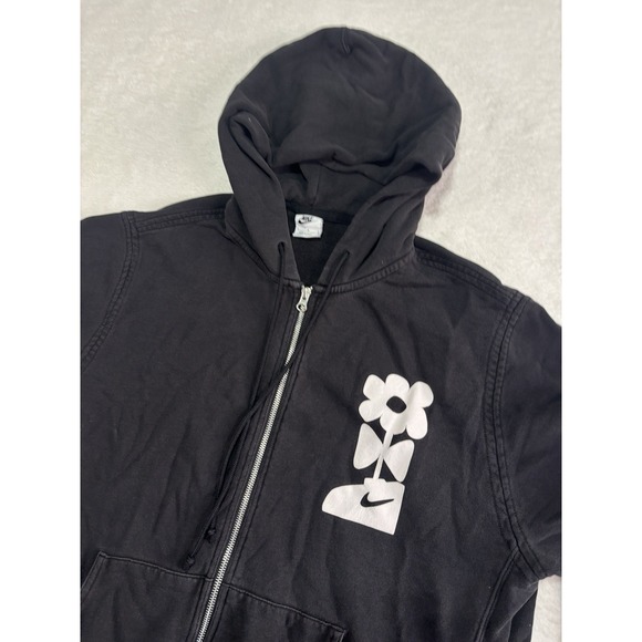 Nike Sportswear Have A Nice Day Full Zip Hoodie Washed Terry Black White Large - Picture 1 of 13